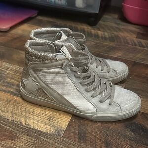 ShuShop Women's Silver and White High-Top Sneakers
